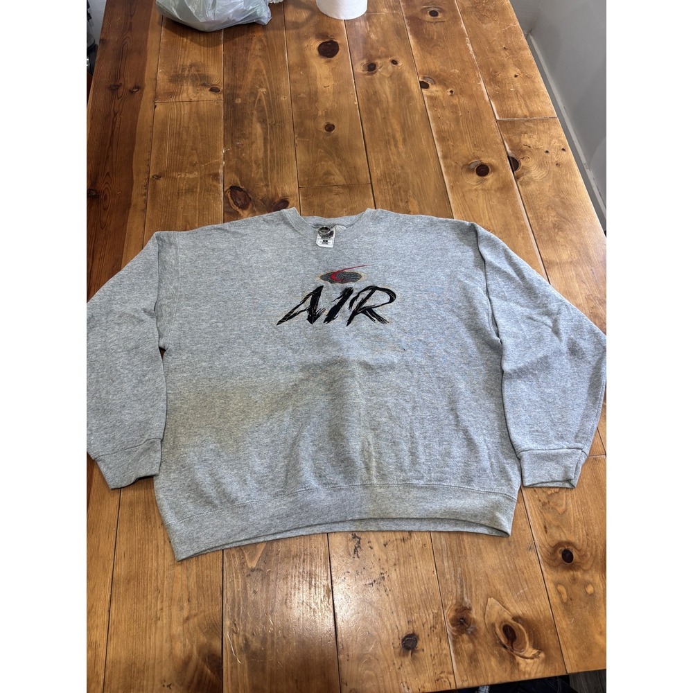 Vintage Fruit of the Loom Men's XL Grey AIR Graphic Crewneck Sweatshirt Cotton